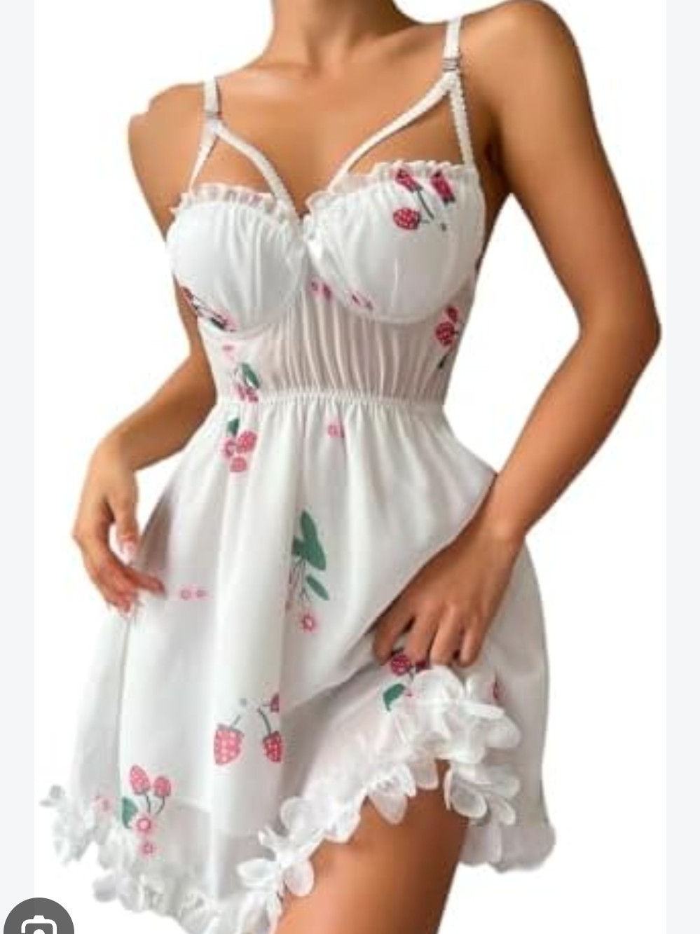 SHEIN White Strawberry Print Mini Babydoll Dress